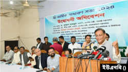 ঢাকা সাংবাদিক ইউনিয়নের দ্বিবার্ষিক সাধারণ সভায় আওয়ামী লীগের যুগ্ম সাধারণ সম্পাদক ড. হাছান মাহমুদ। ২০ ফেব্রুয়ারি, ২০২৪। ফাইল ছবি।