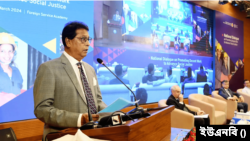 ঢাকায় আয়োজিত এক সংলাপে বাংলাদেশের শ্রম ও কর্মসংস্থান প্রতিমন্ত্রী মো. নজরুল ইসলাম চৌধুরী। ৩১ মার্চ, ২০২৪।