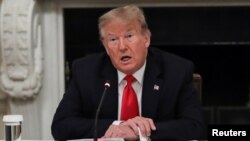 美国总统特朗普在白宫国宴厅发表讲话。（2020年6月18日）