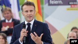 ပြင်သစ်သမ္မတ Emmanuel Macron ဘာလင်မြို့မှာရောက်ခိုက် Festival of Democracy (Demokratiefest) ဆွေးနွေးပွဲကို တက်ရောက်စဥ်။ (မေ ၂၆၊ ၂၀၂၄) 