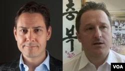 资料照：加拿大公民康明凯（左）和迈克尔·斯帕弗