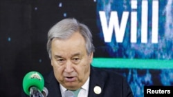 Katibu Mkuu wa Umoja wa Mataifa Antonia Guterres akihutubia kongamano la COP27 nchini Misri.